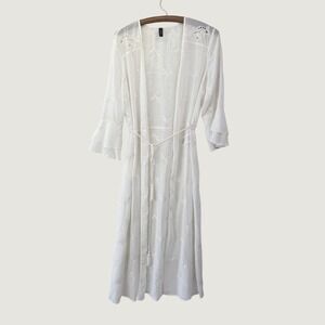 Y.A.S Embroidered Sheer Maxi Kimono White Boho Cottagecore Ethereal Robe Size L